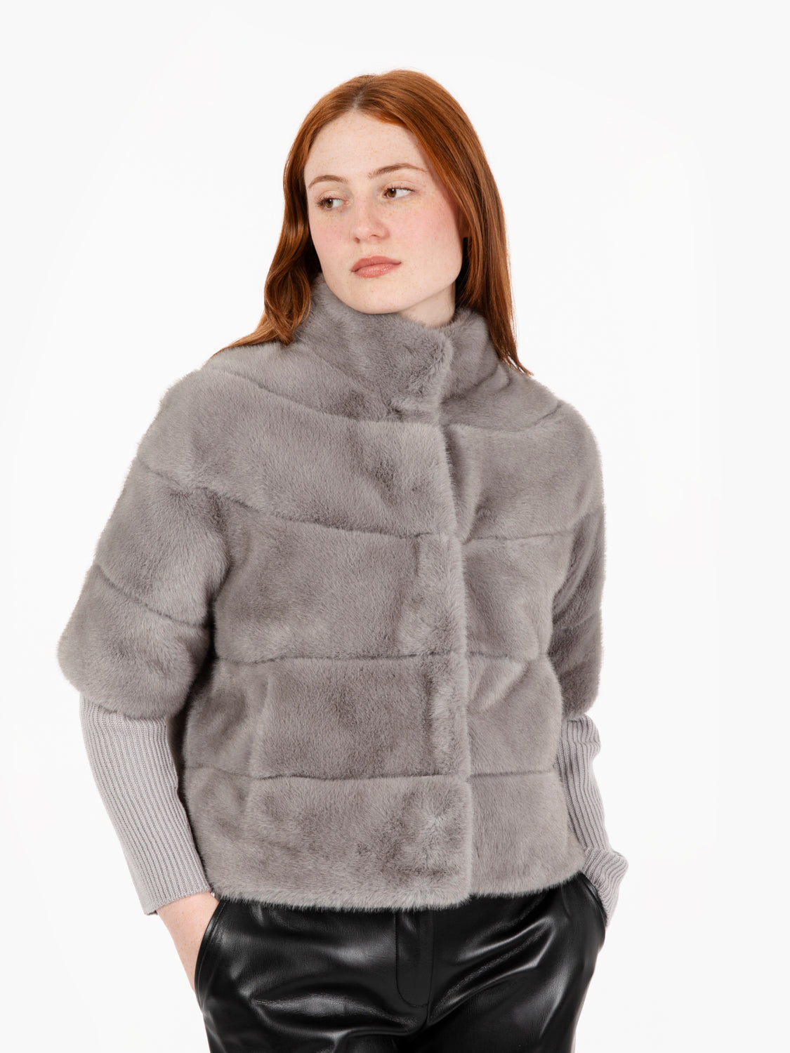 Grey short-sleeved eco fur