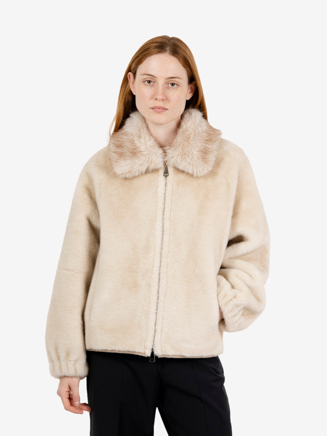 Ecopelliccia Mink con colletto beige