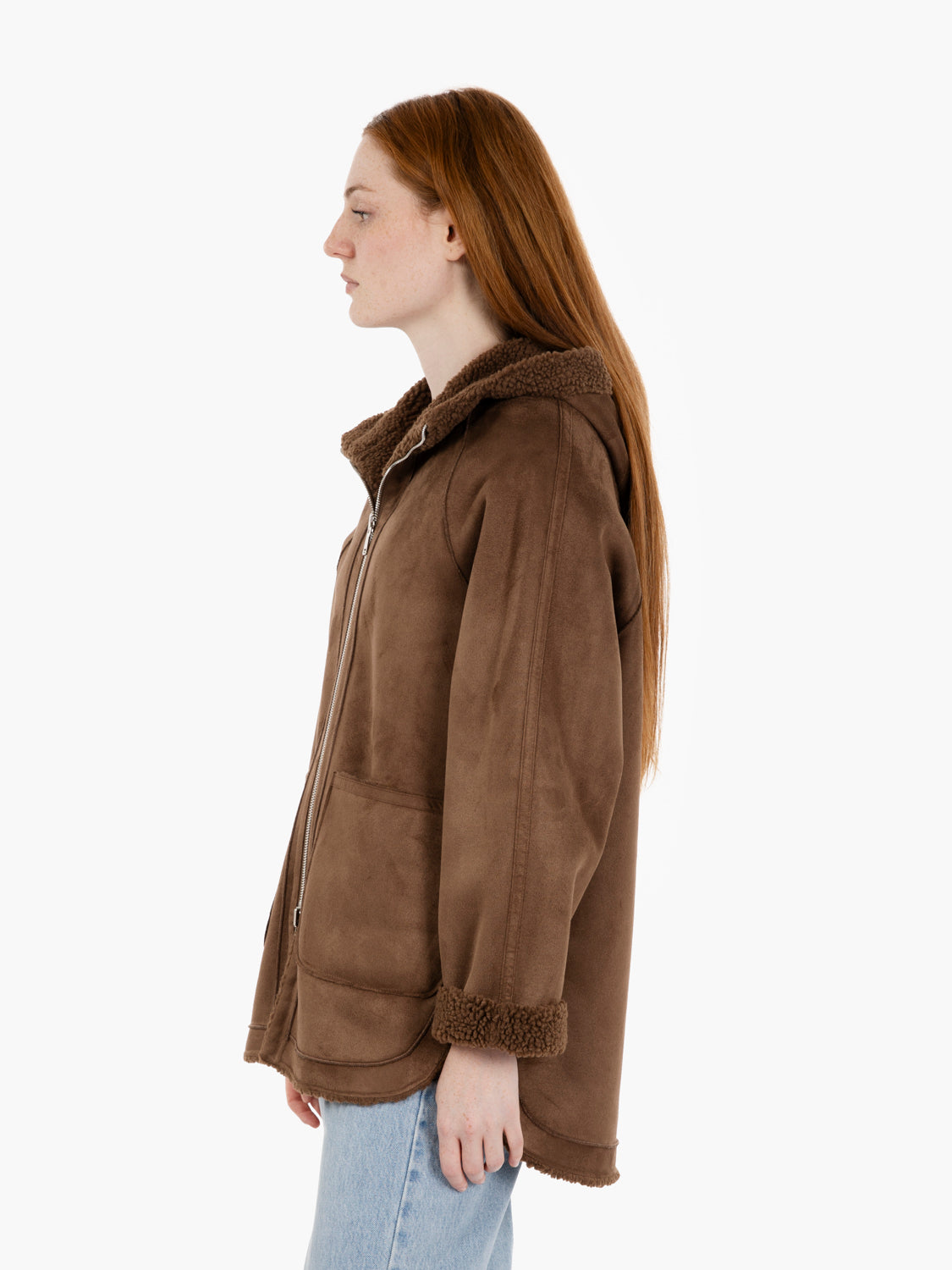 Double-face jacket with dark brown hood