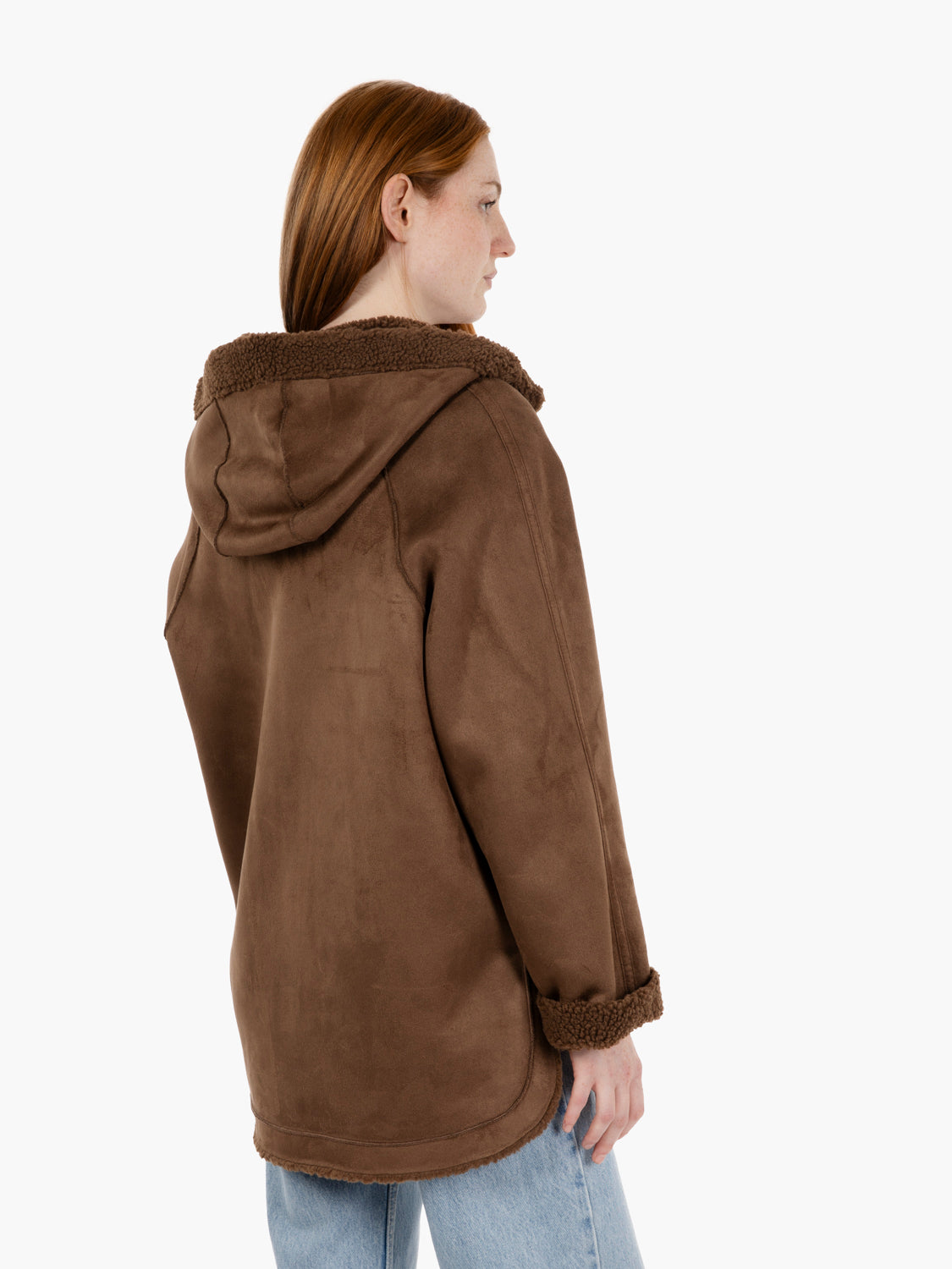 Double-face jacket with dark brown hood