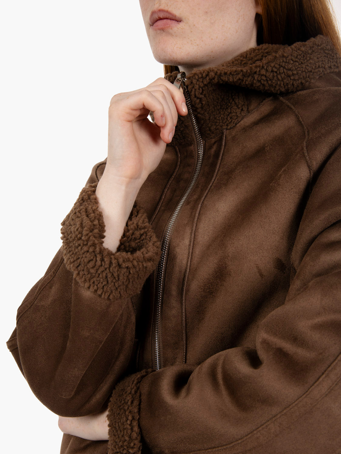 Double-face jacket with dark brown hood