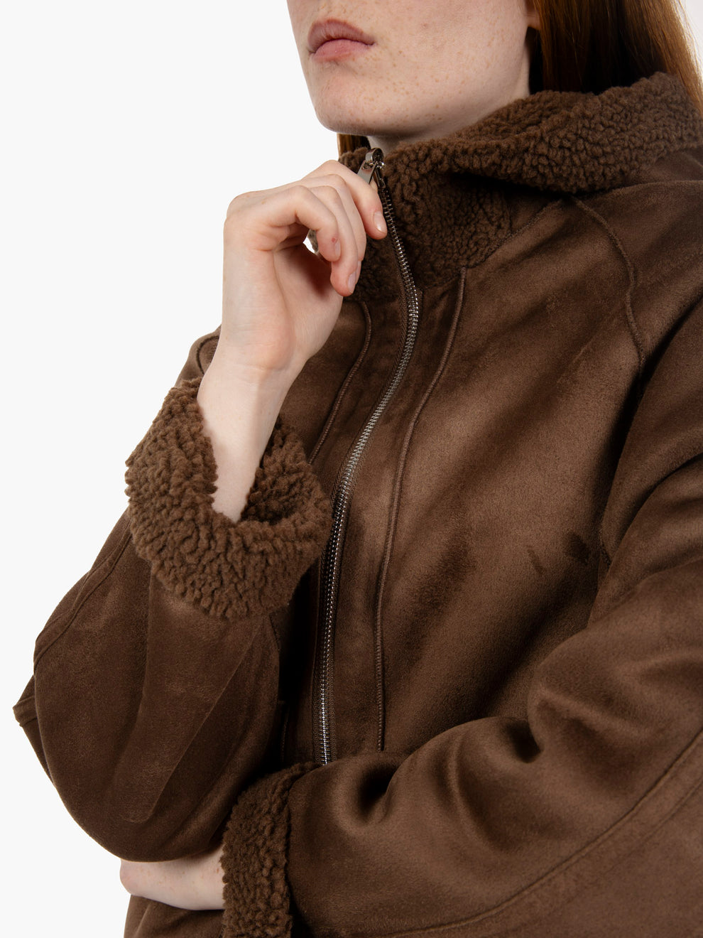Double-face jacket with dark brown hood