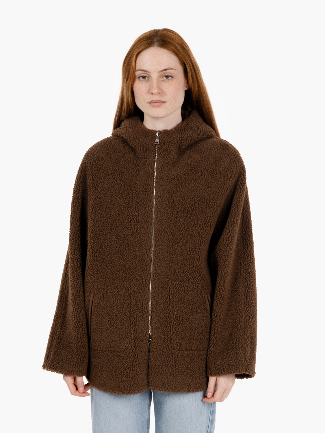 Double-face jacket with dark brown hood