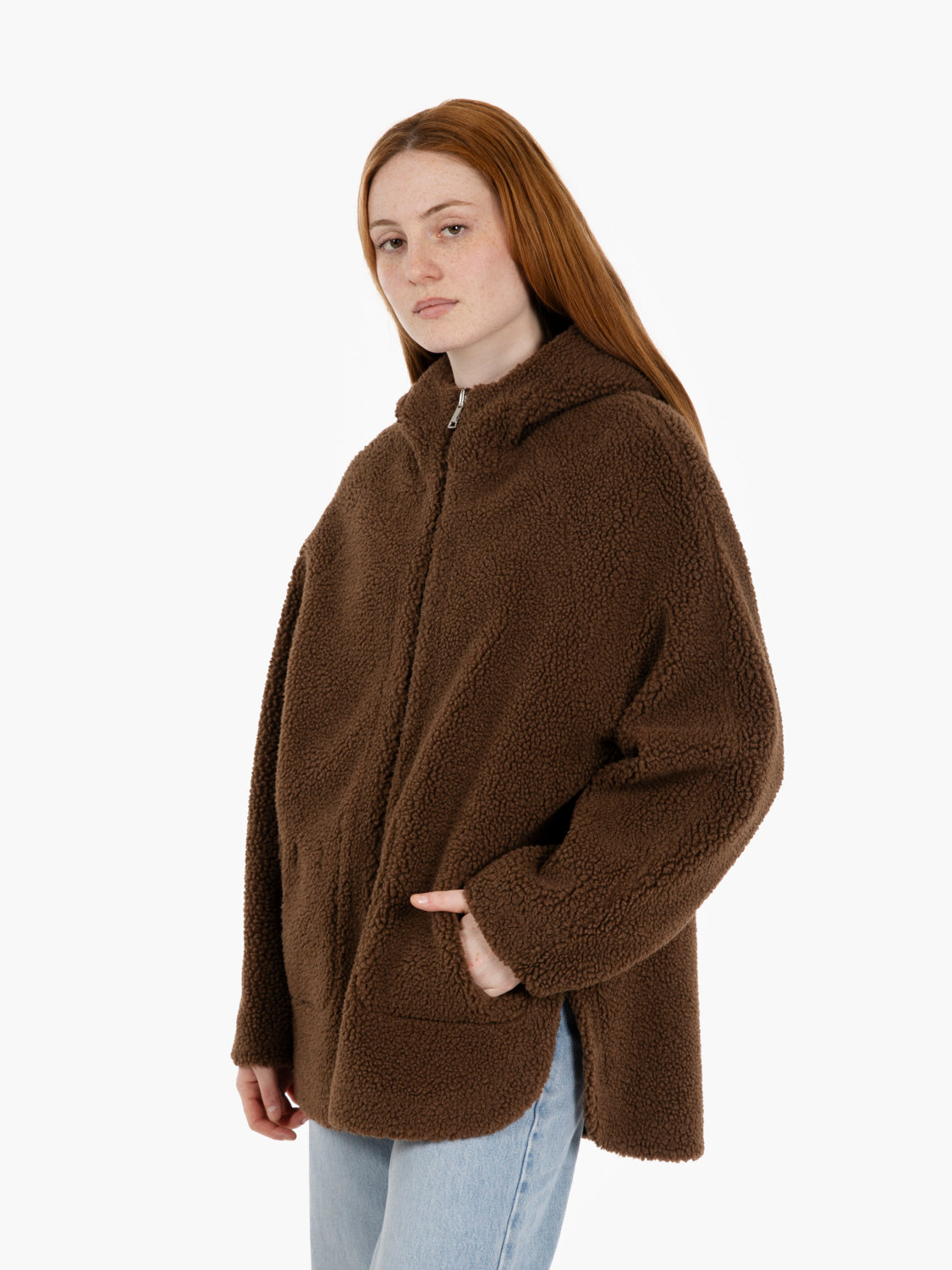 Double-face jacket with dark brown hood