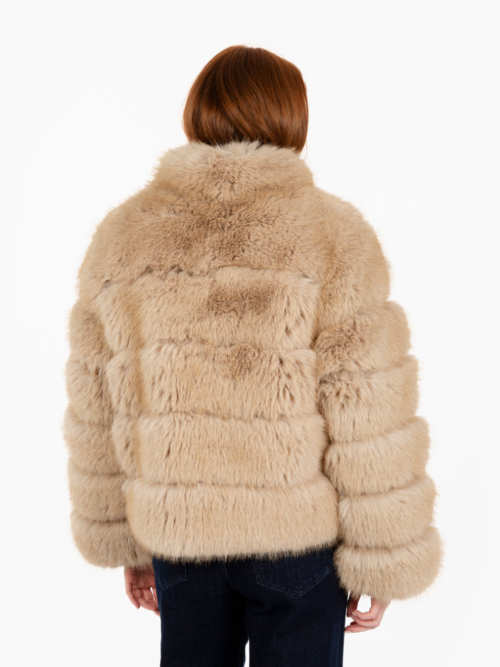 Beige Faux Fur Bubble Coat Zoe Paris Beige Zip-up Faux Fur Jacket