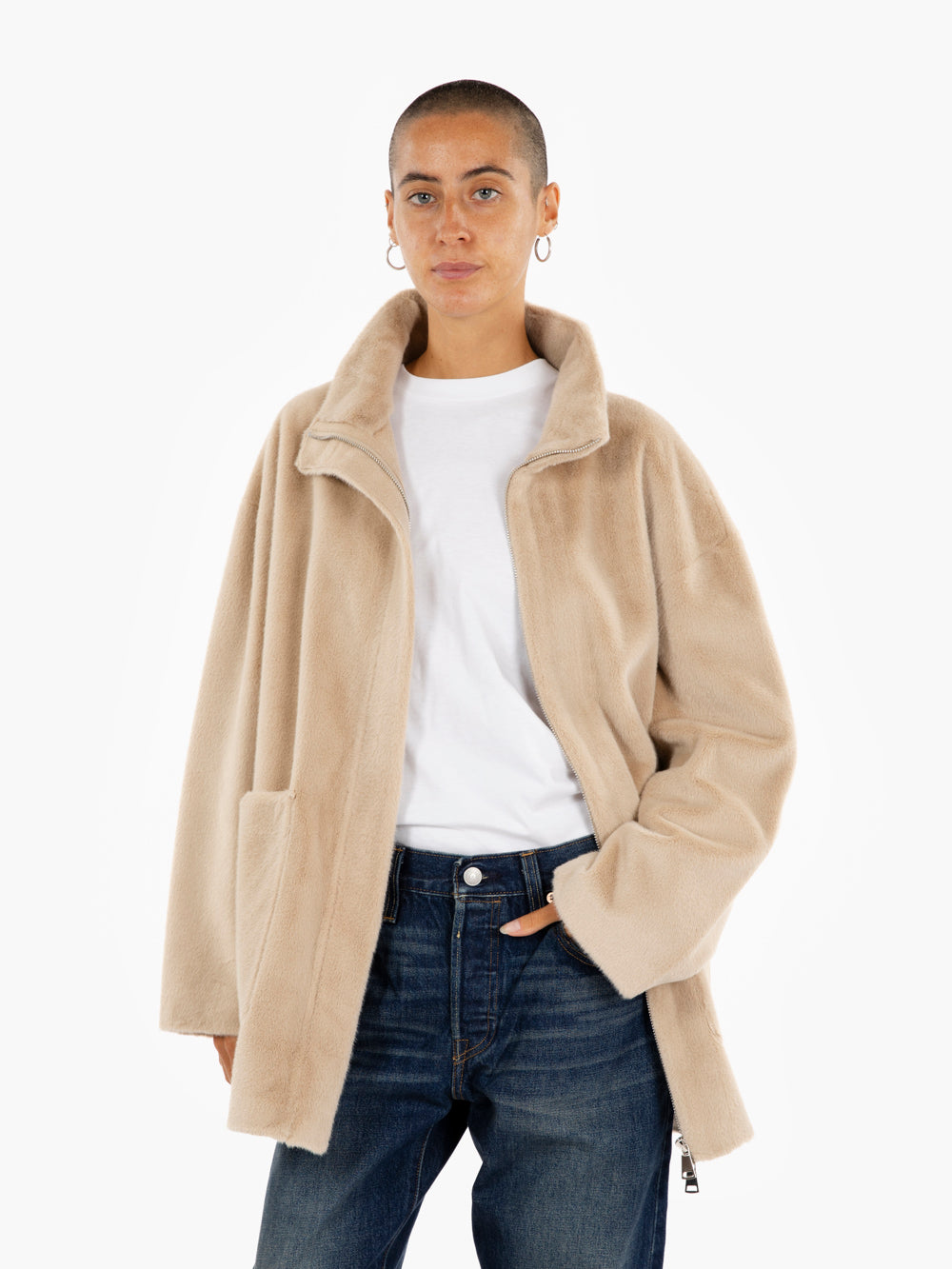 Sand faux fur jacket