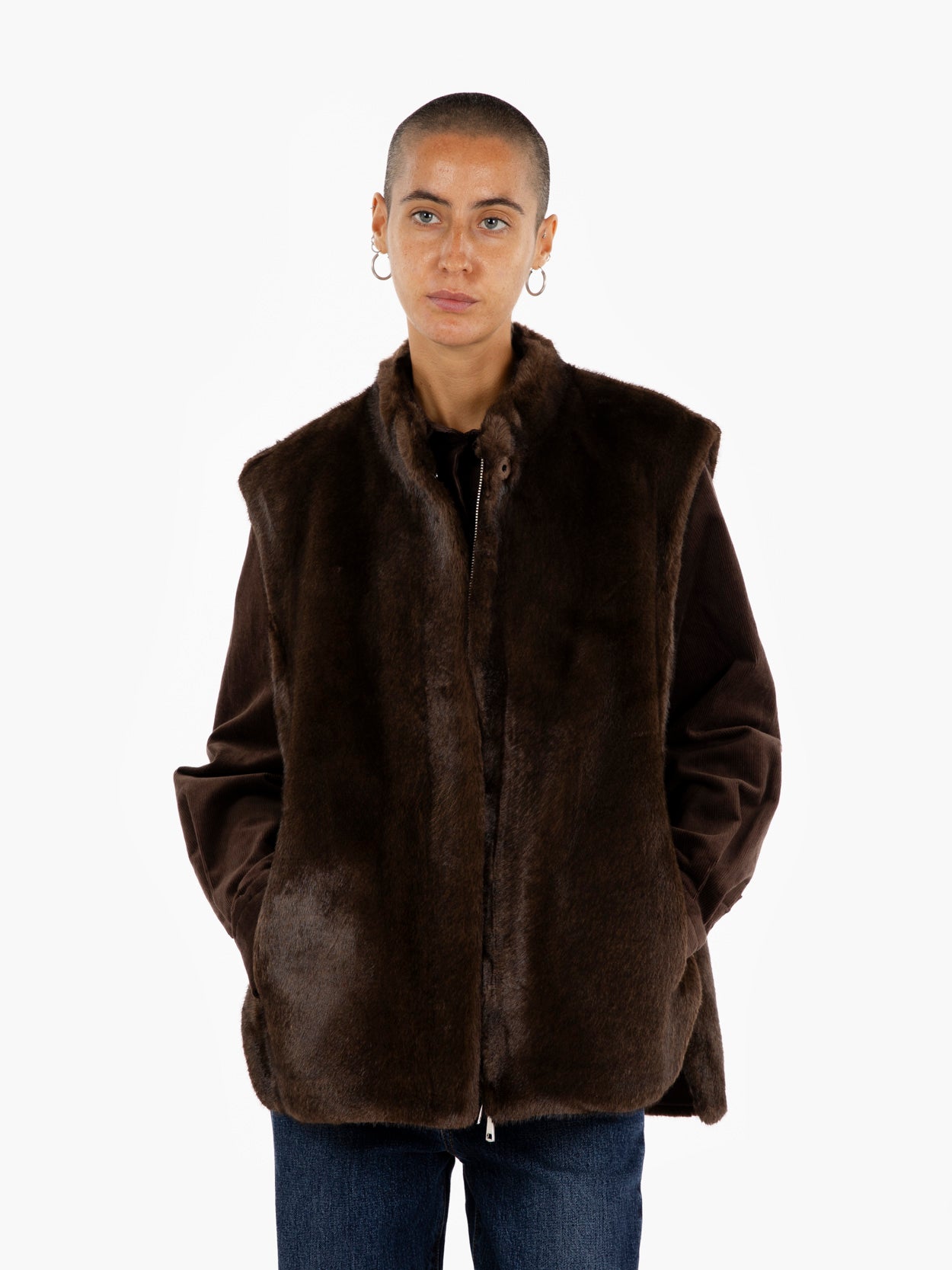 Dark brown faux fur vest