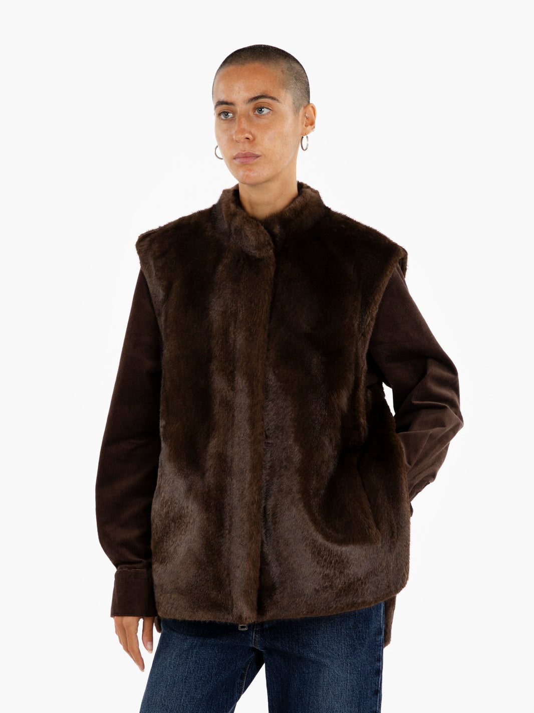 Dark brown faux fur vest