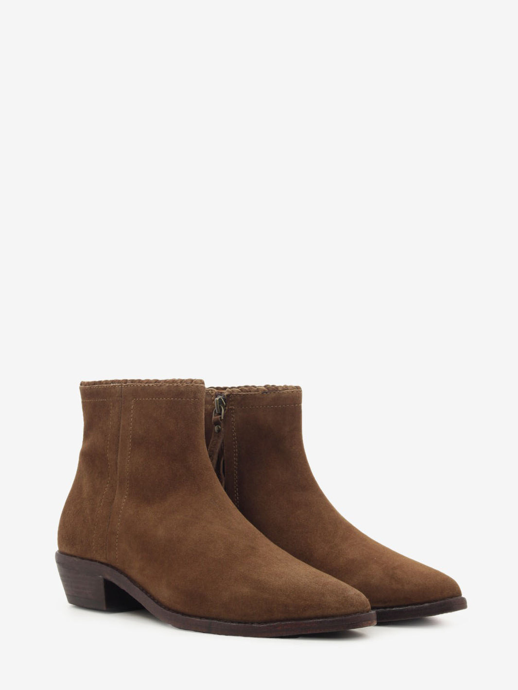 Brown suede western ankle boots