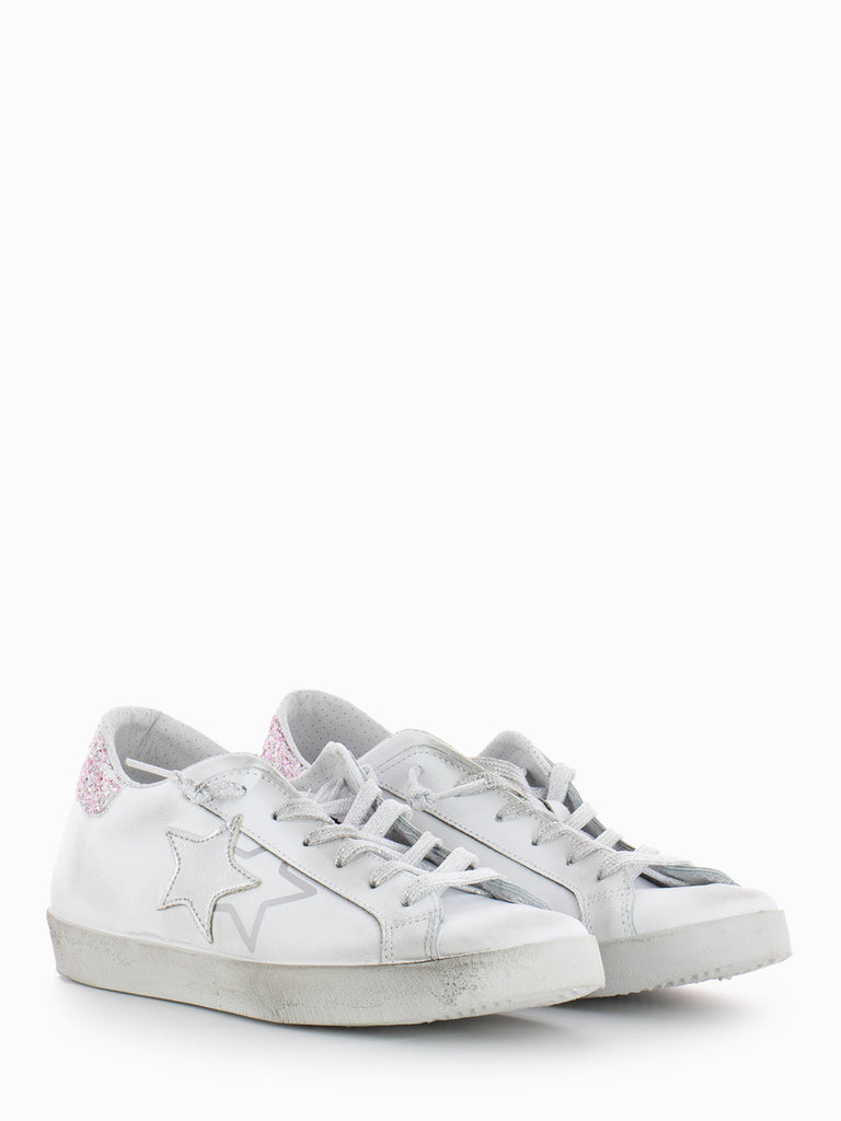 2STAR - Sneakers low bianco / laminato argento / glitter rosa