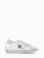 2STAR - Sneakers low bianco / laminato argento / glitter rosa