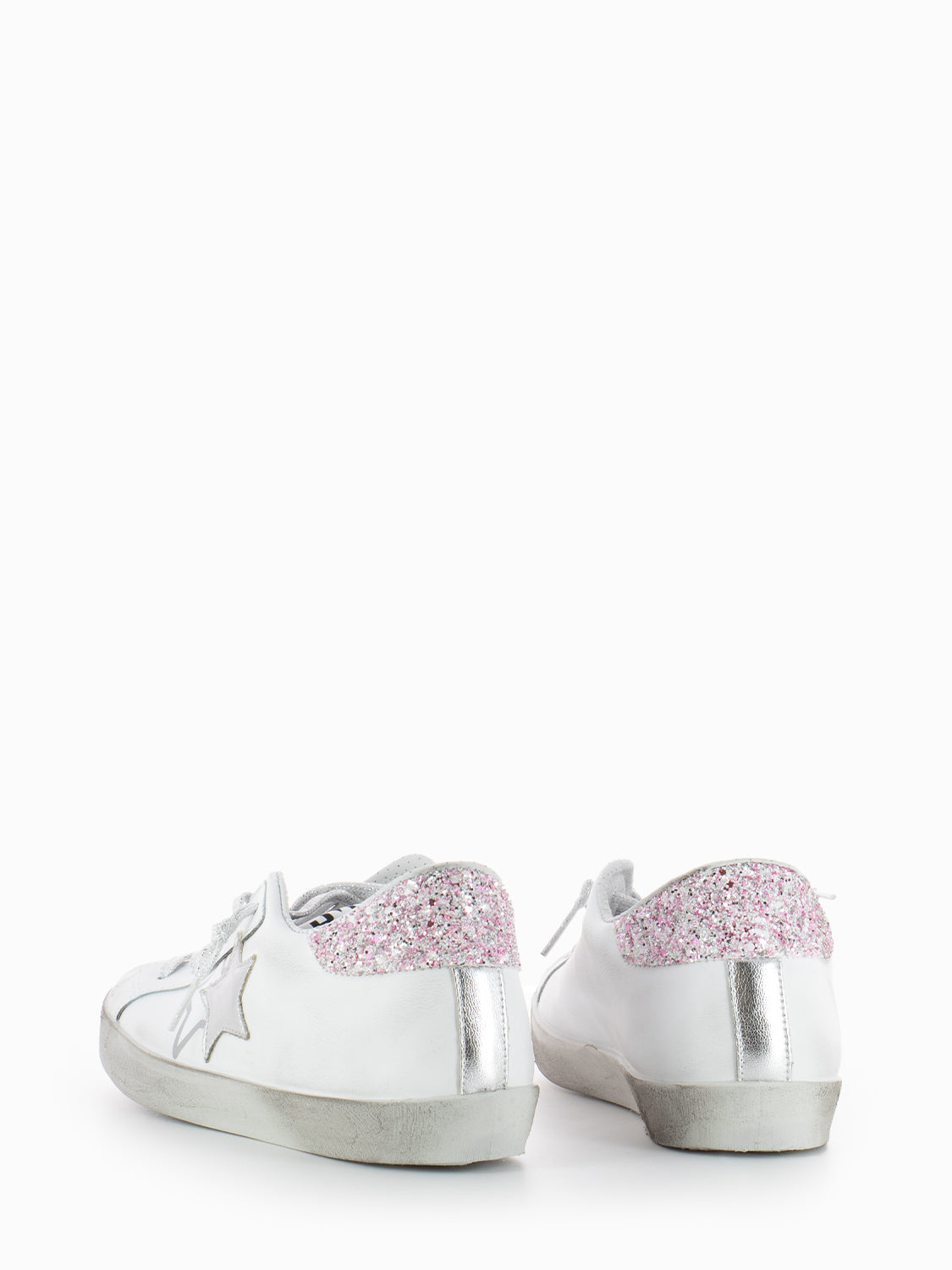 Low sneakers white / silver laminate / pink glitter