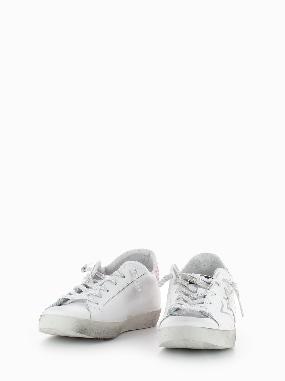 Low sneakers white / silver laminate / pink glitter