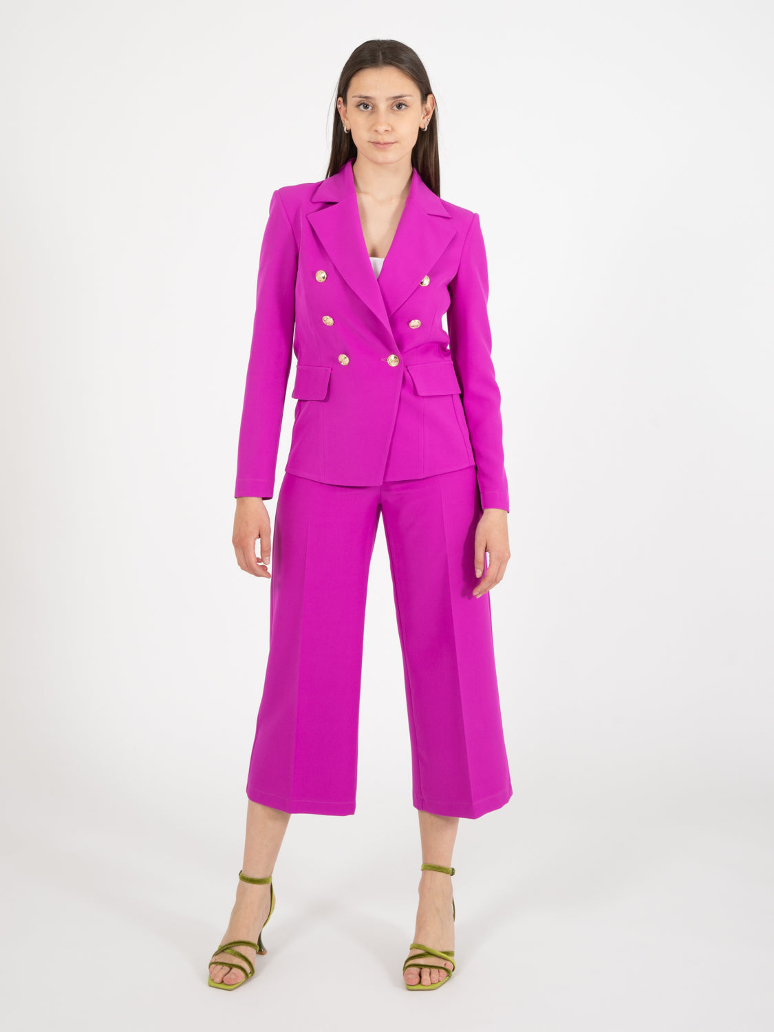 Blazer doppiopetto bottoni dorati fuxia