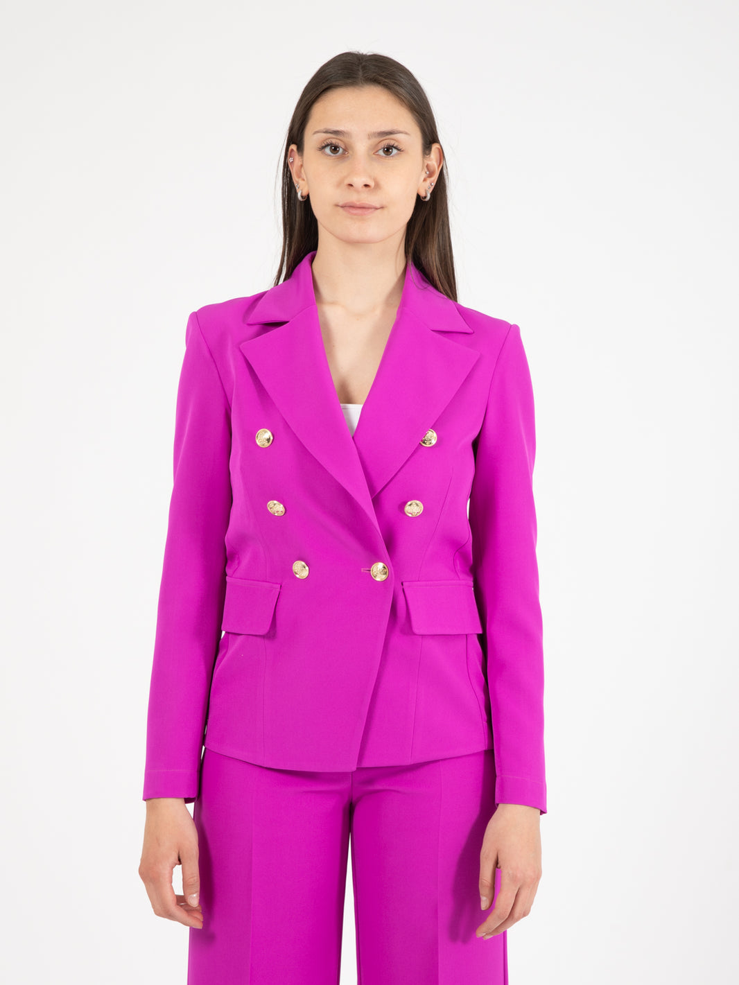 Blazer doppiopetto bottoni dorati fuxia