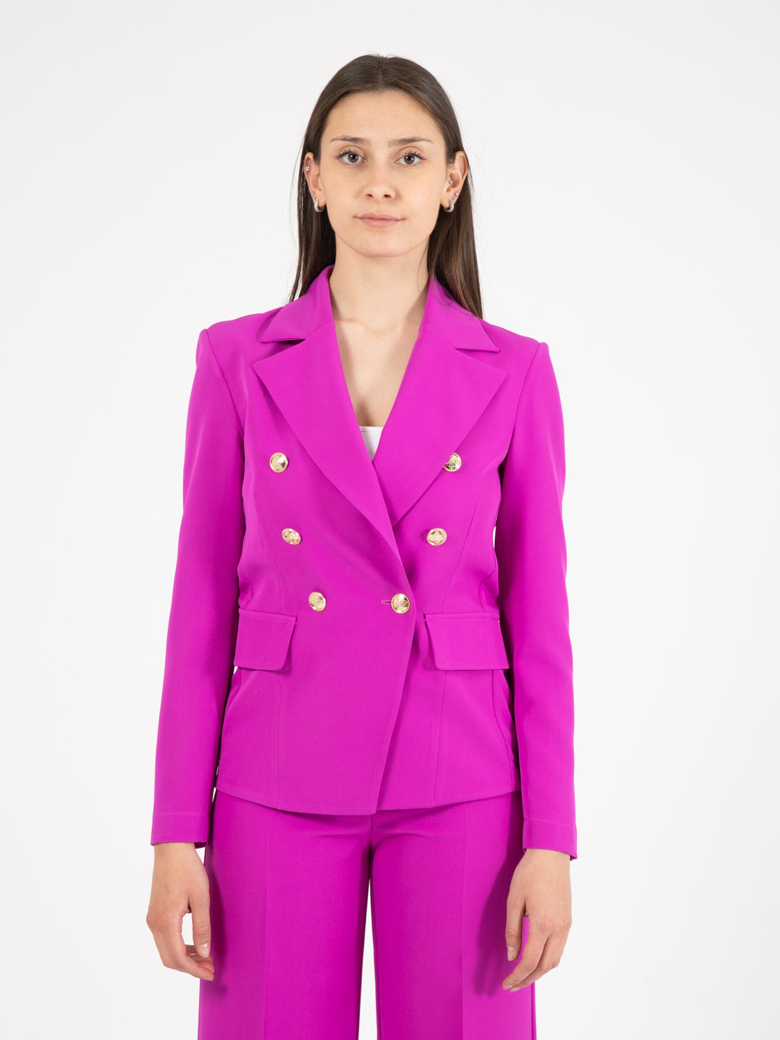 Blazer doppiopetto bottoni dorati fuxia