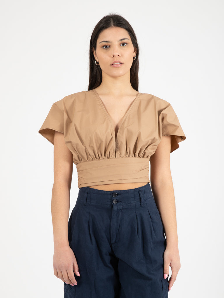 AKEP - Blusa cropped pipistrello beige