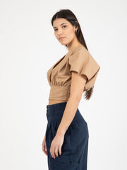 AKEP - Blusa cropped pipistrello beige