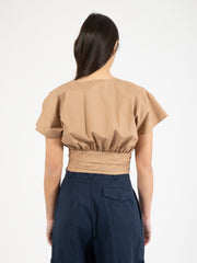 AKEP - Blusa cropped pipistrello beige