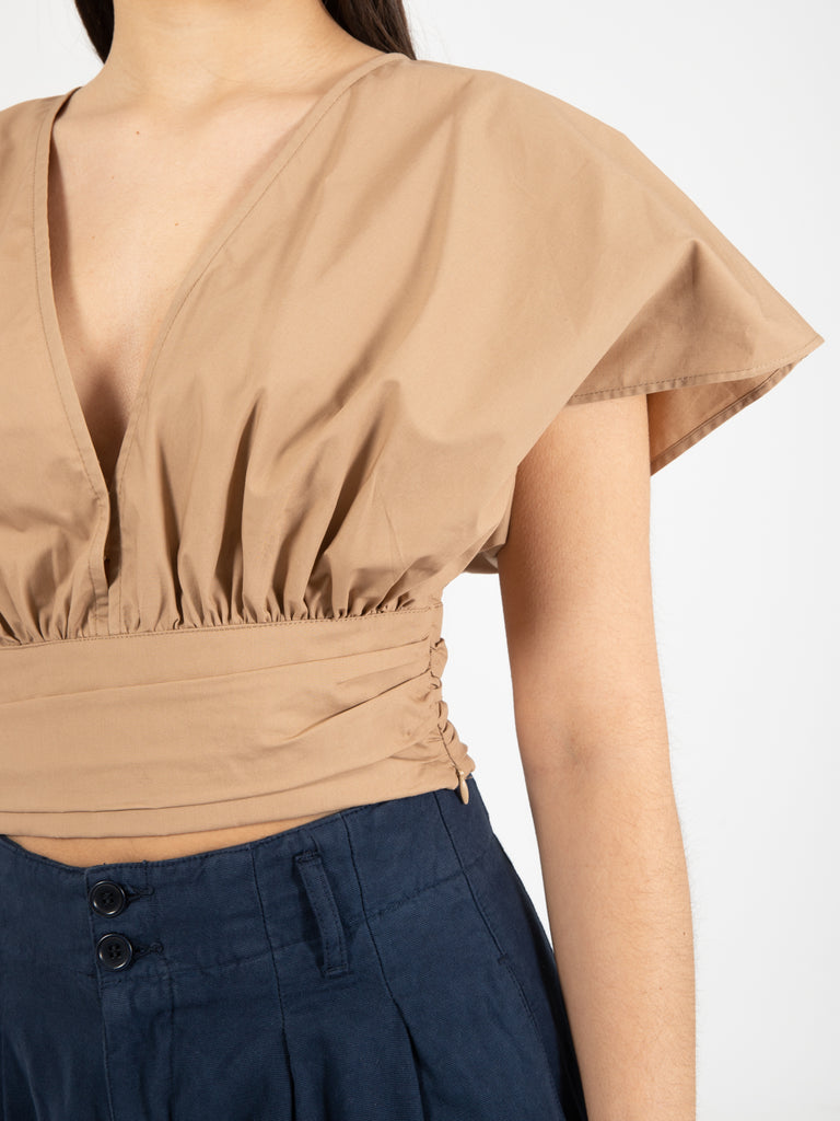 AKEP - Blusa cropped pipistrello beige