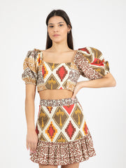 AKEP - Crop top maniche a palloncino patchwork