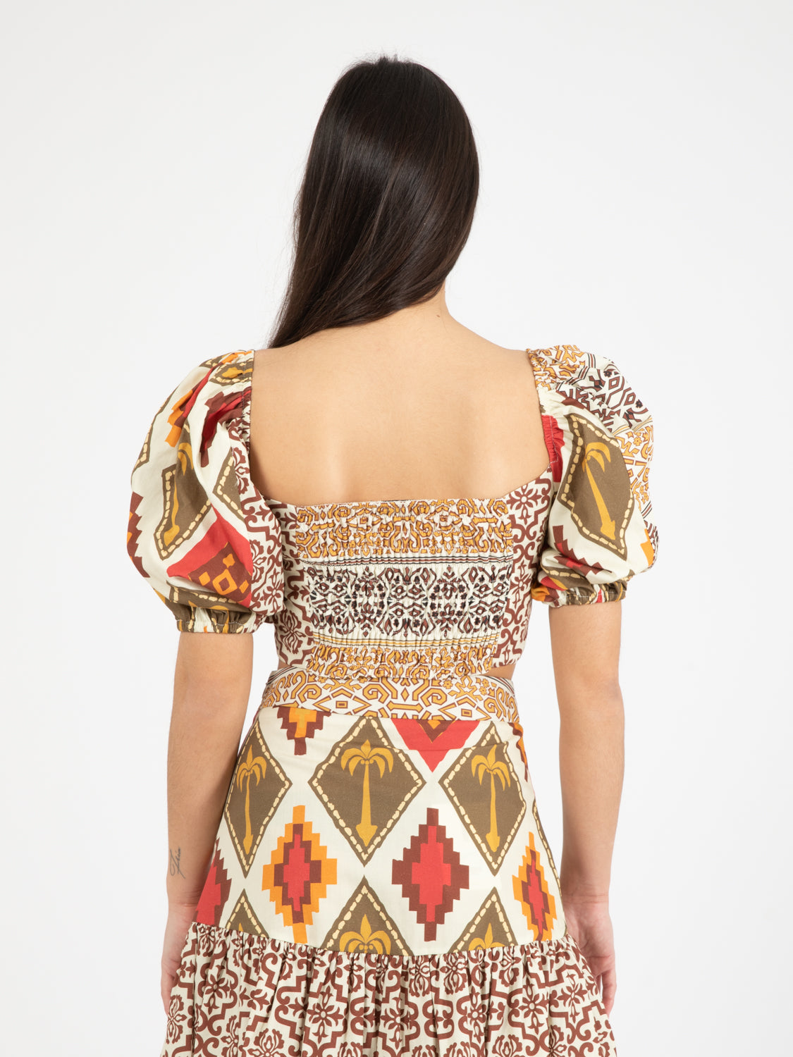 Crop top maniche a palloncino patchwork