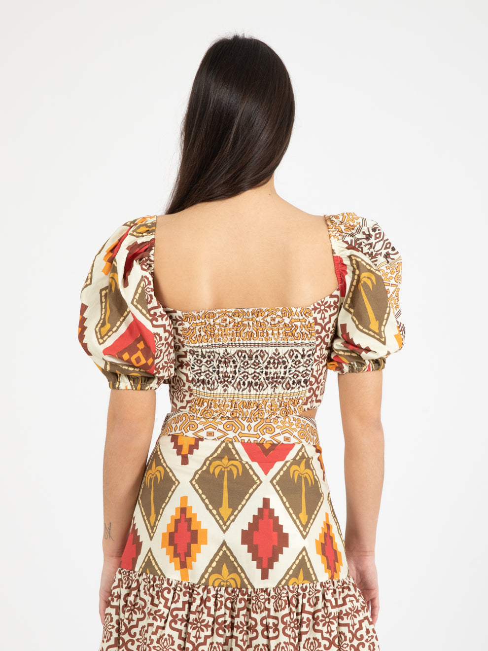 Crop top maniche a palloncino patchwork