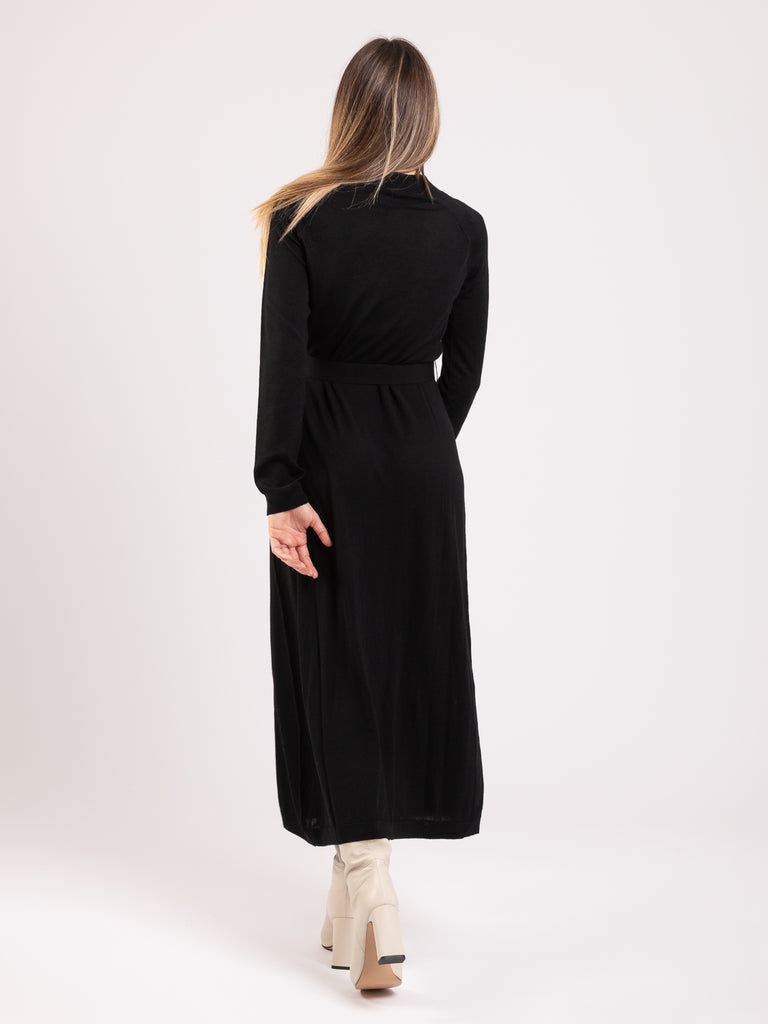 ALESSIA SANTI - Abito lungo nero in lana con cintura