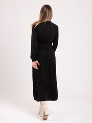ALESSIA SANTI - Abito lungo nero in lana con cintura