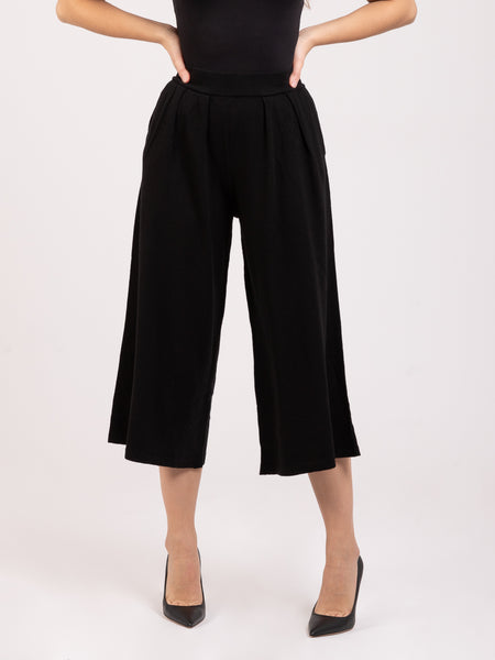 Pantaloni leggeri ampi neri in lana
