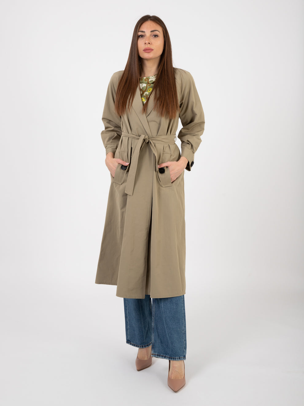 Long trench coat in stoneware