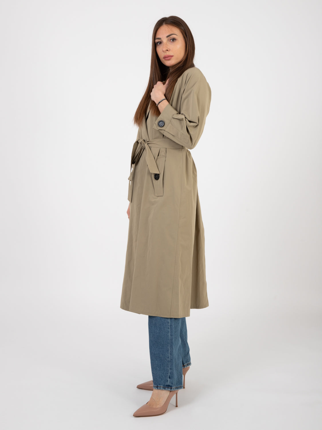 Long trench coat in stoneware