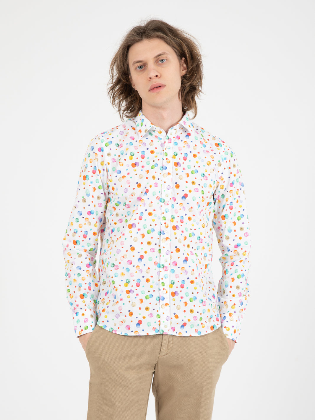 Camicia fantasia a pois bianco