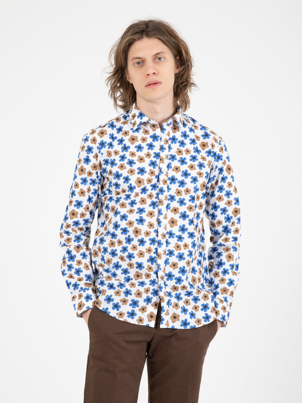Camicia fantasia floreale bianco / blu / marrone