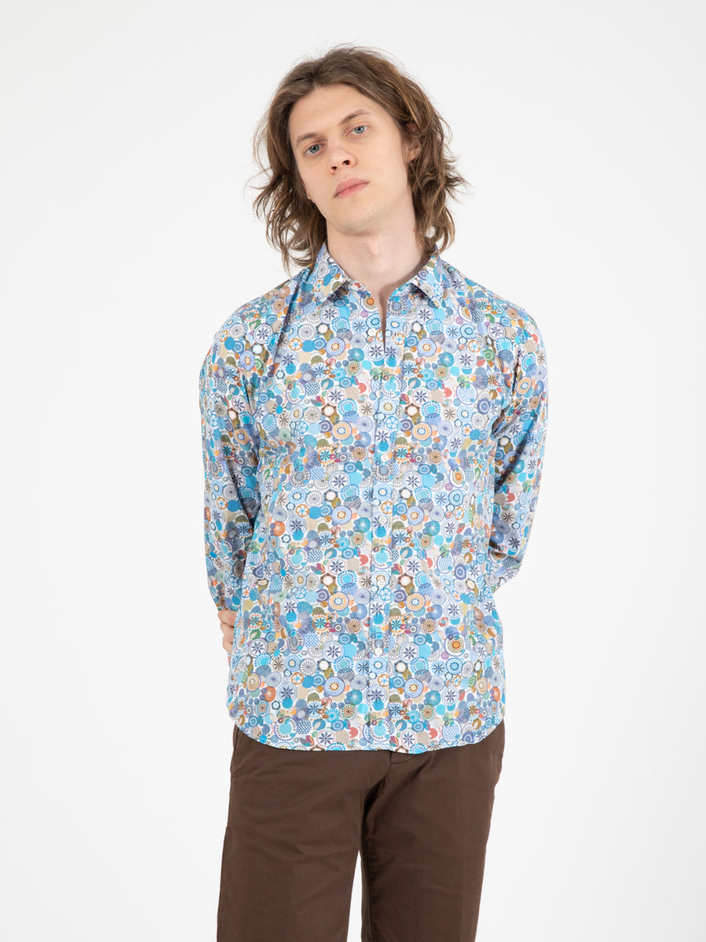 Camicia fantasia geometrica floreale blu
