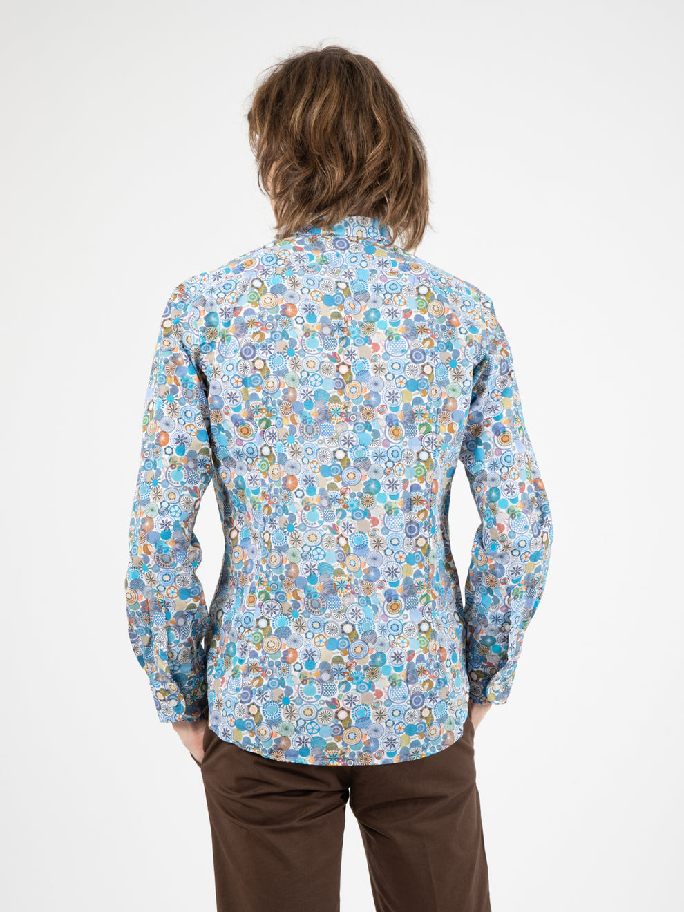 Camicia fantasia geometrica floreale blu