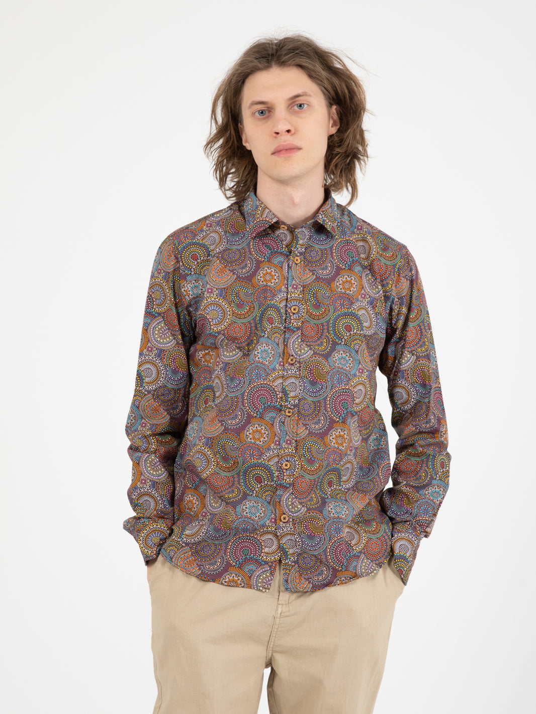 Camicia fantasia jacquard geometrico multicolor