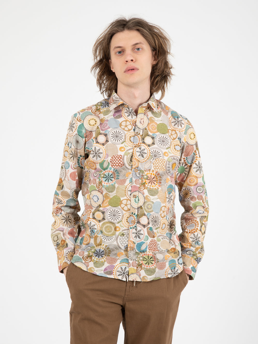 Camicia Tela fantasia geometrica floreale beige