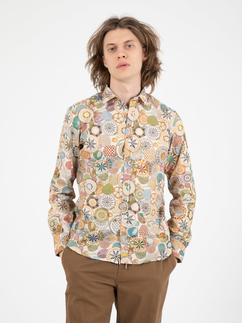 Camicia Tela fantasia geometrica floreale beige