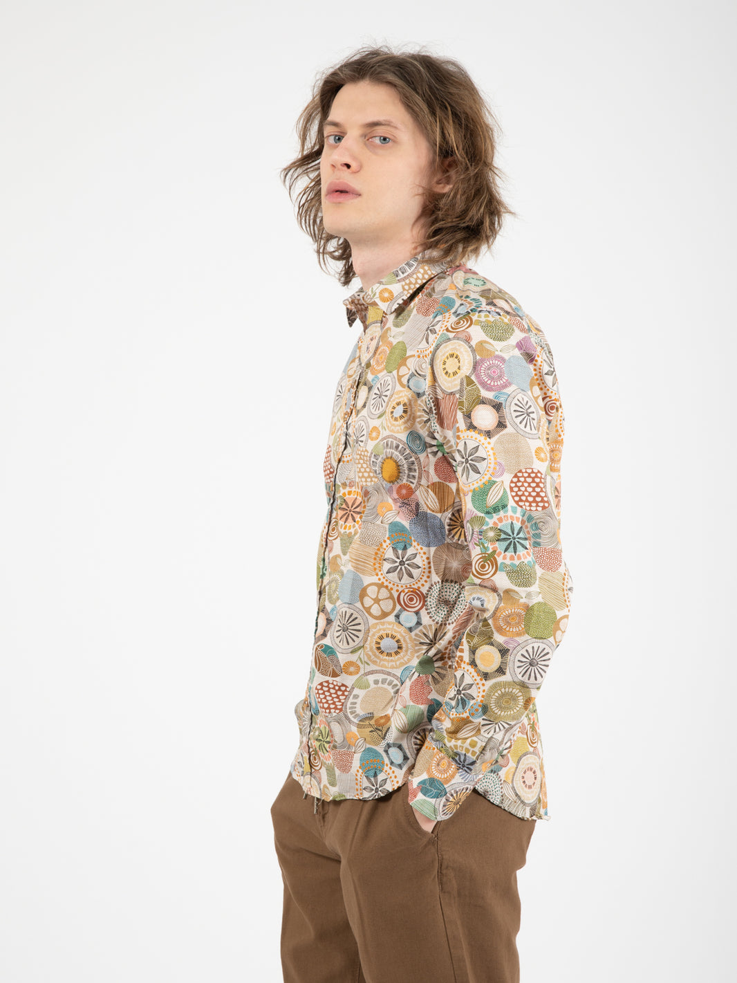 Camicia Tela fantasia geometrica floreale beige