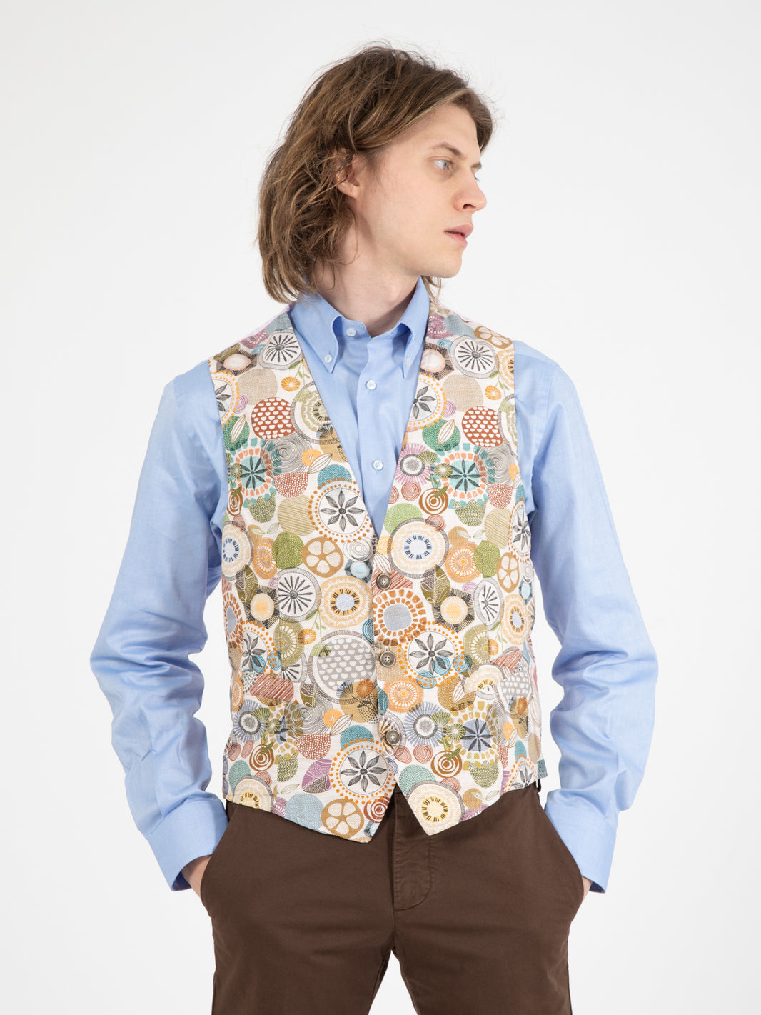 Pink Floral Geometric Pattern Canvas Vest