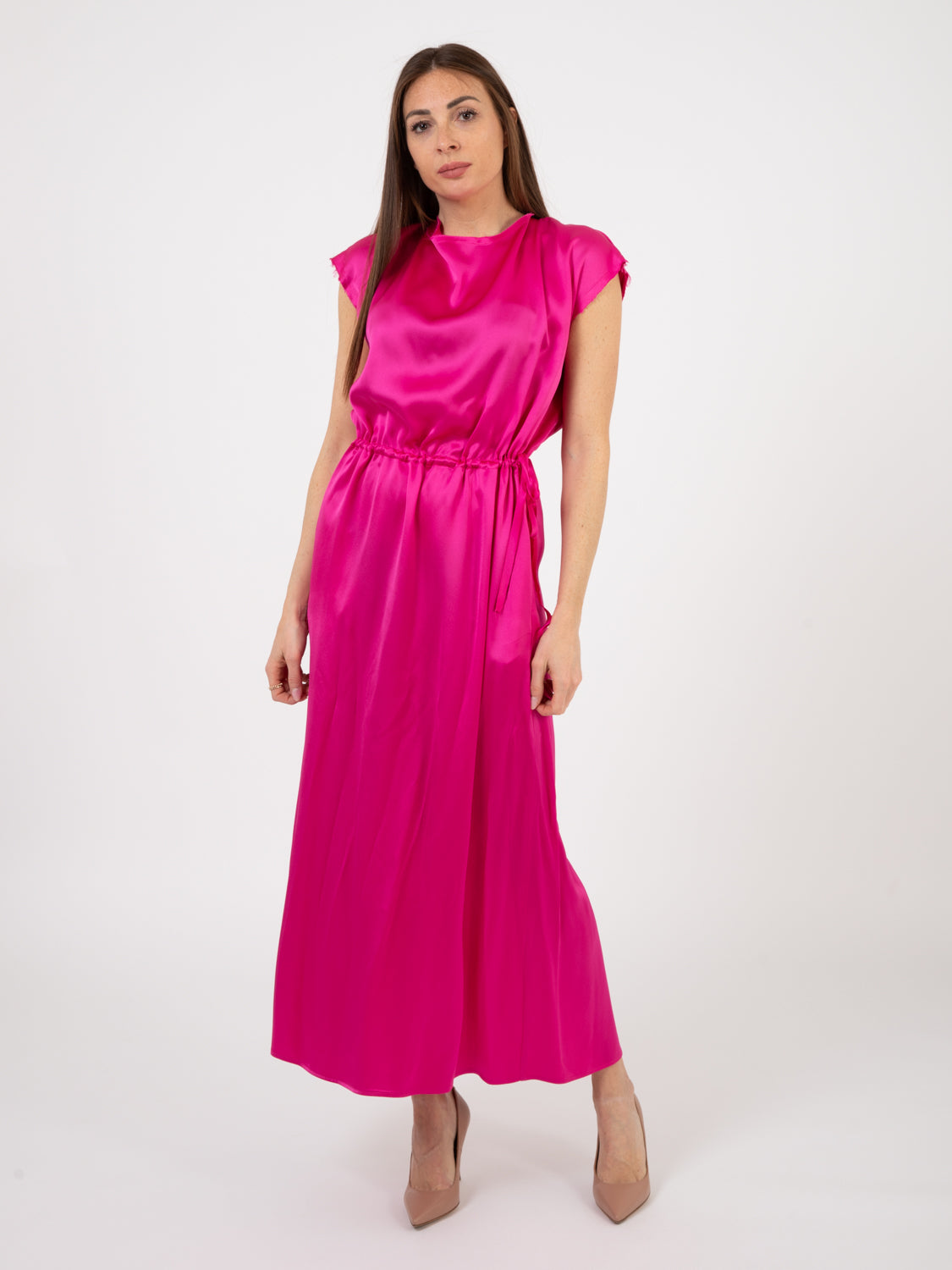 Abito lungo Liquid satin ibiscus