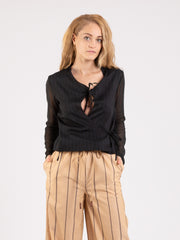 ALYSI - Blusa ajour mix nera a portafoglio