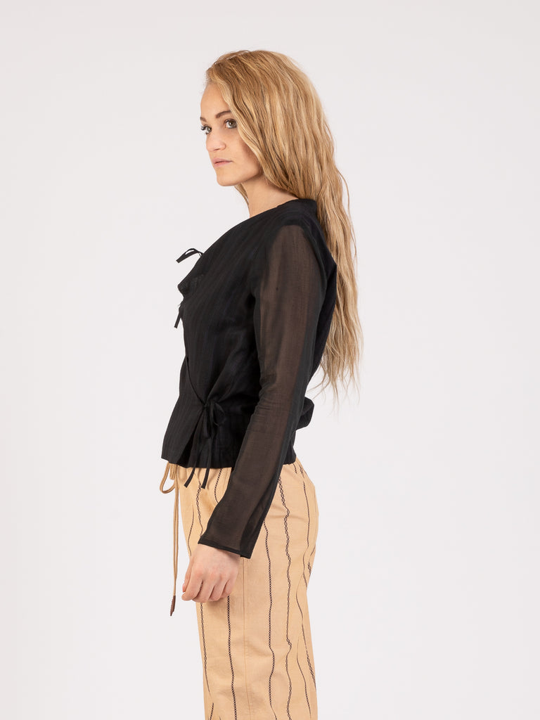 ALYSI - Blusa ajour mix nera a portafoglio