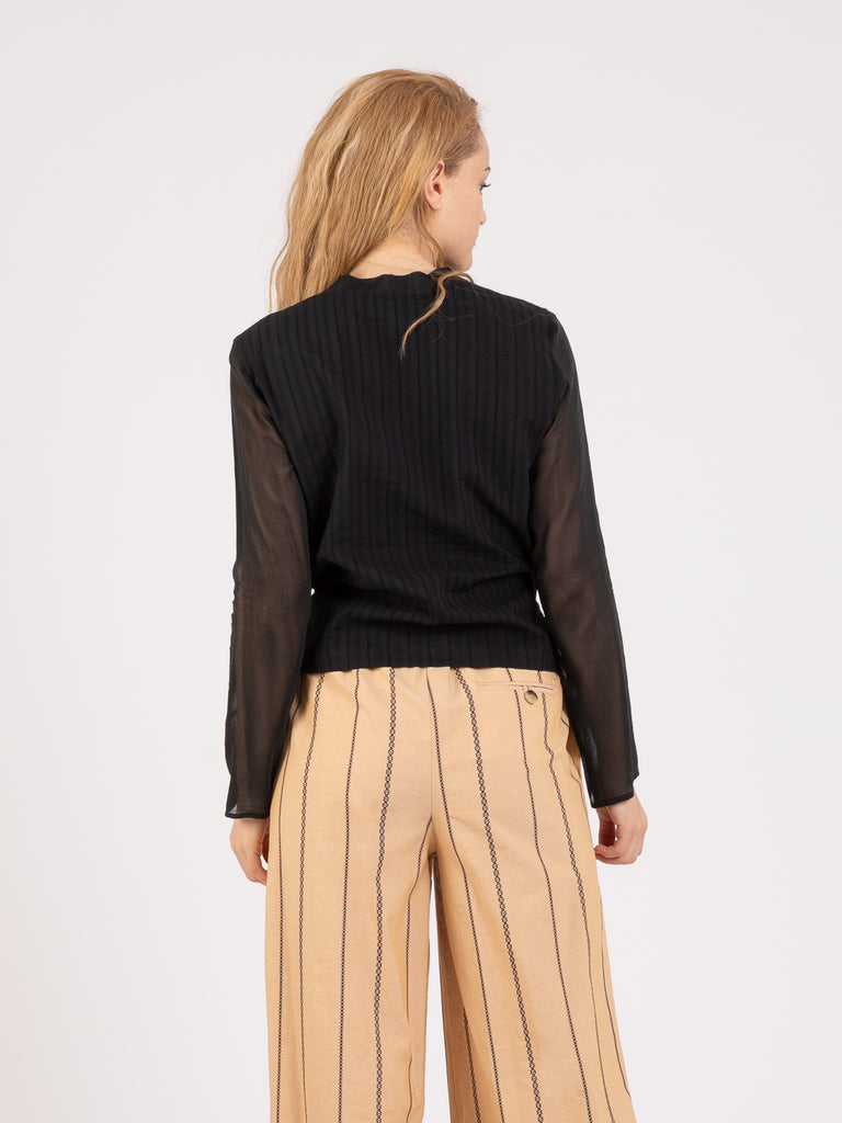 ALYSI - Blusa ajour mix nera a portafoglio