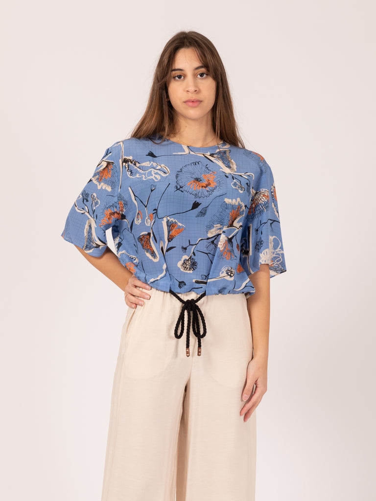 ALYSI - Camicia Flower Notebook con coulisse fiordaliso