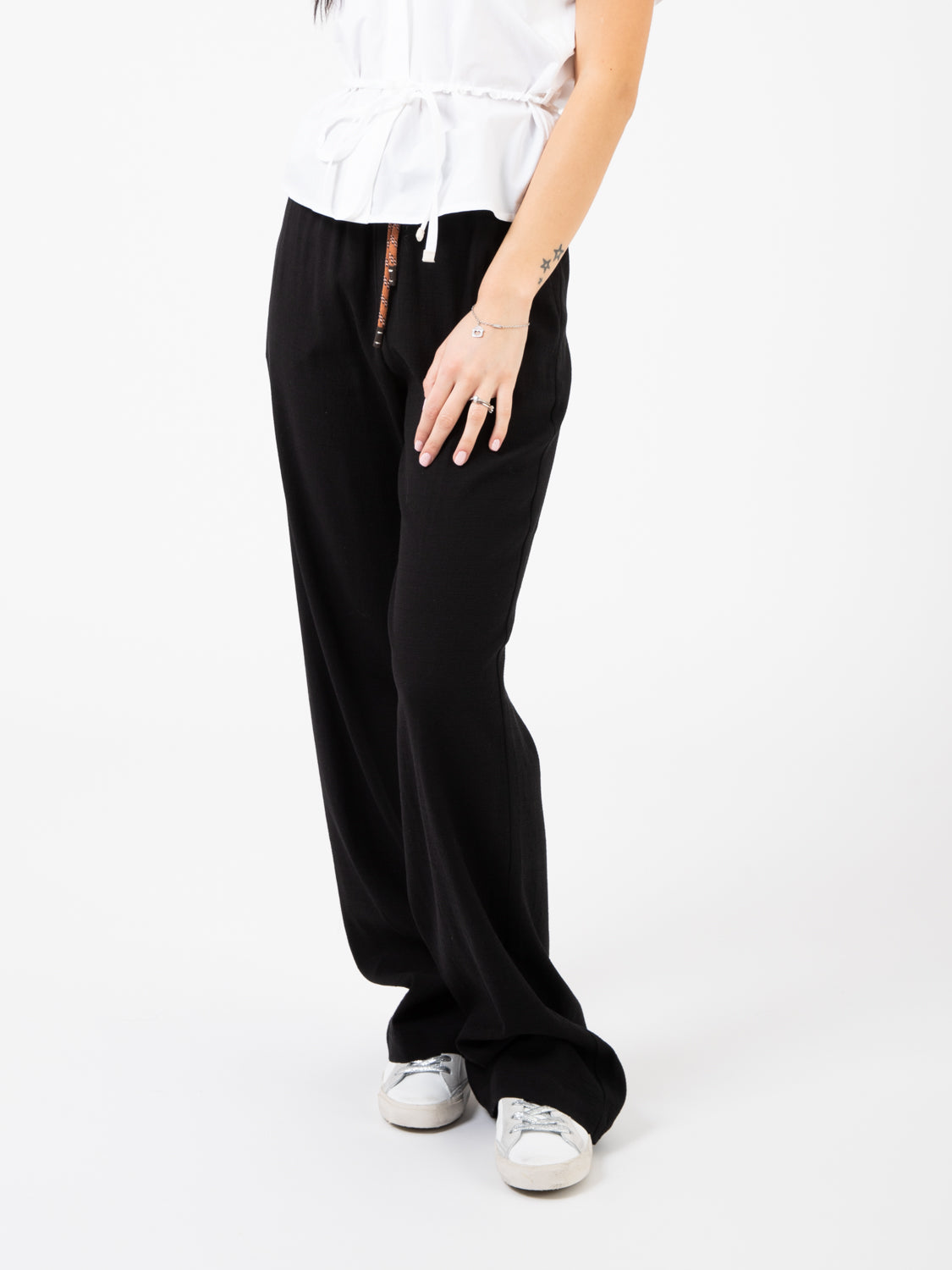 Pantaloni crispy fluid ampio nero