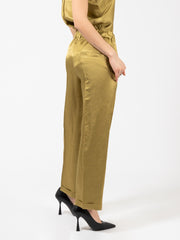 ALYSI - Pantaloni blurred satin con elastico oliva