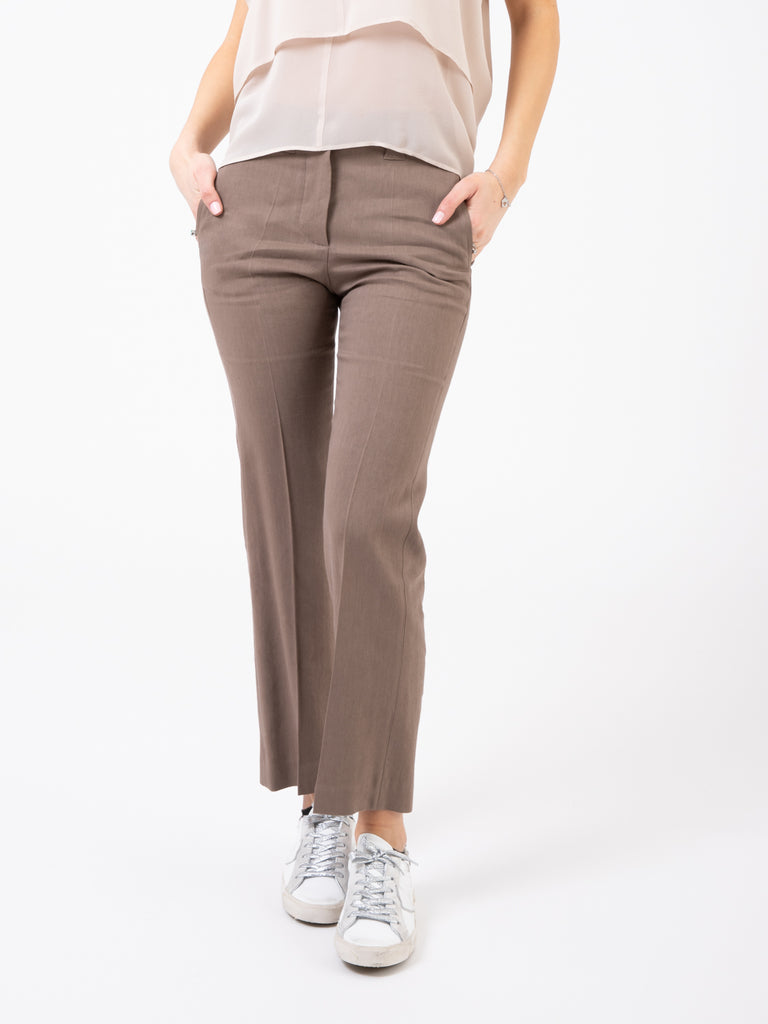 ALYSI - Pantaloni lino stretch slim terra