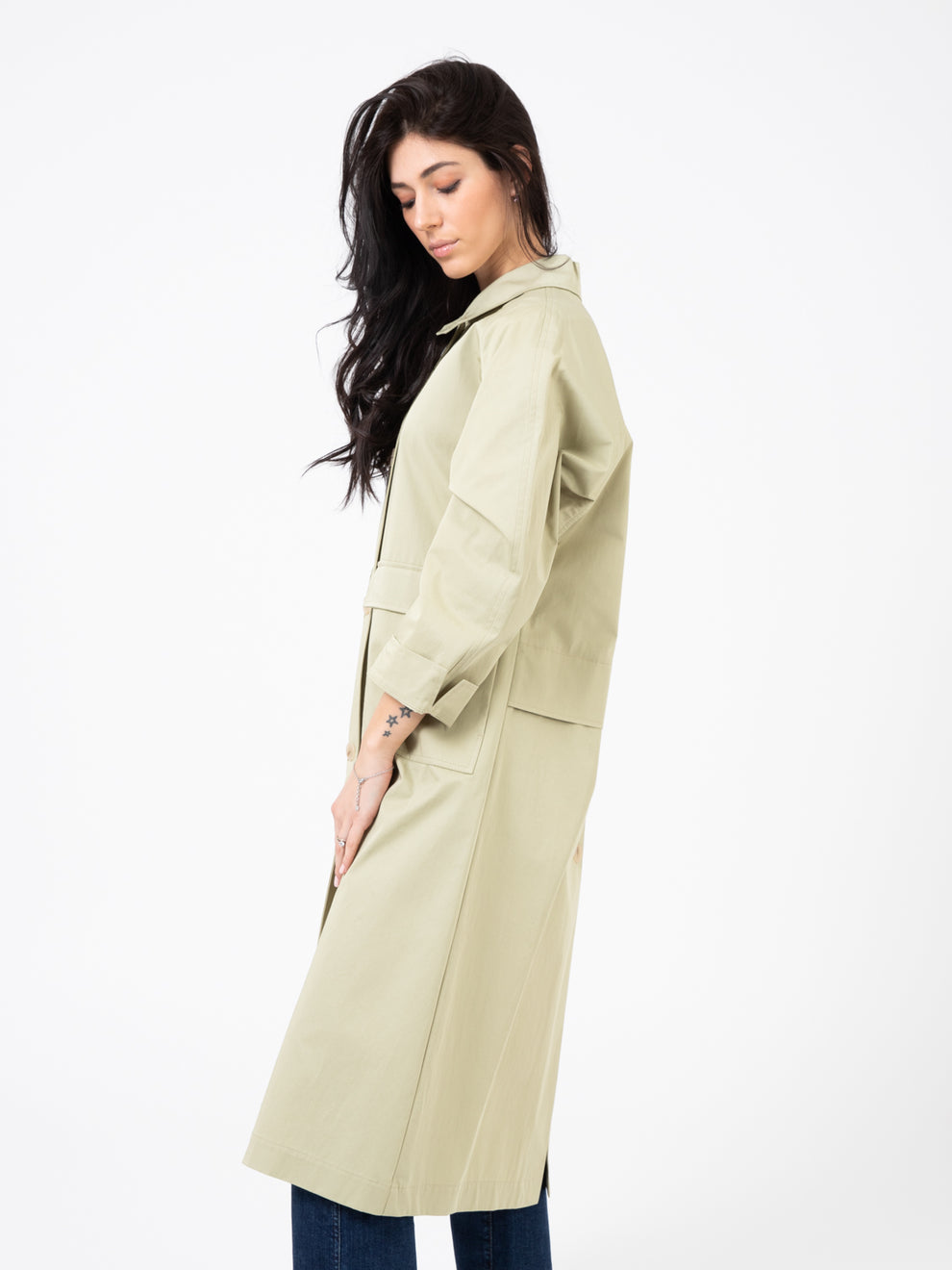 Sage Enzyme Cotton Trench Coat